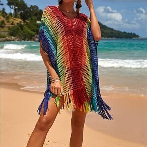 Rainbow Crochet Beach Cover Up